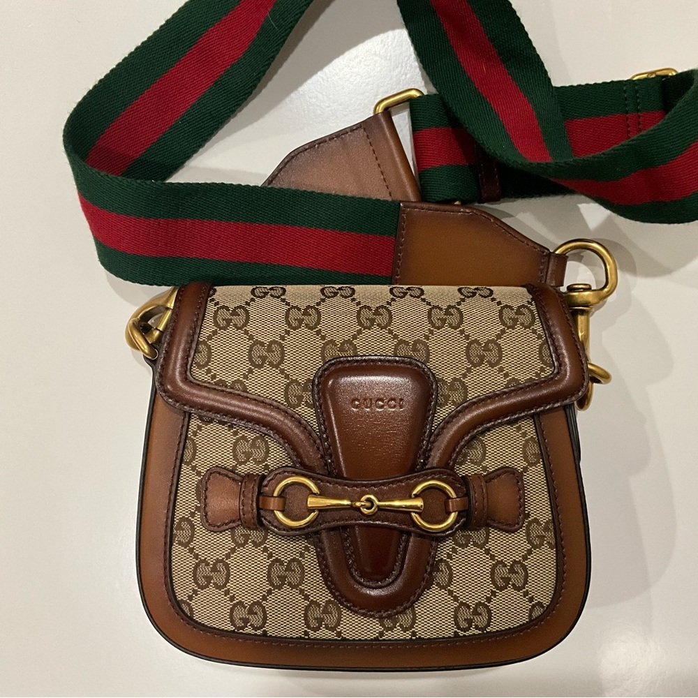 Gucci Brown and Tan Crossbody Bag with Horsebit Closure